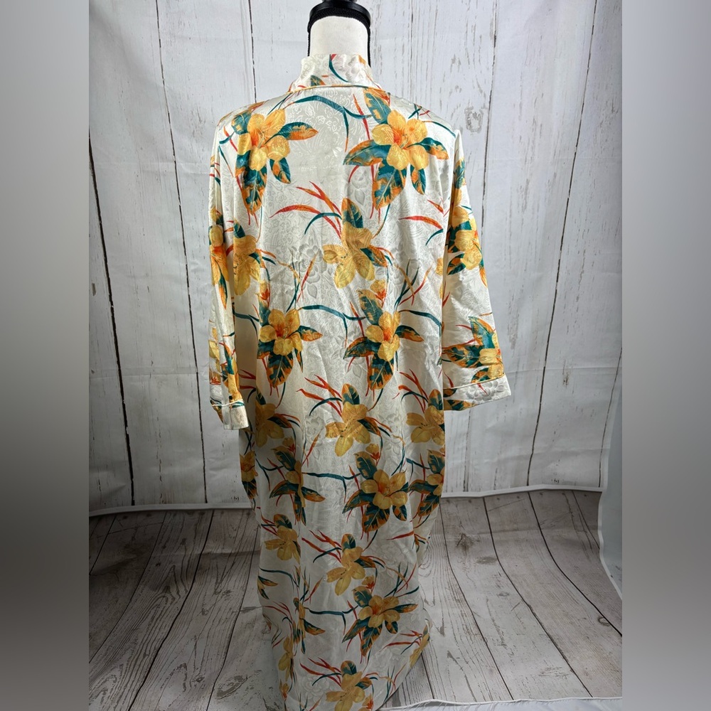 Vintage Valerie Stevens Lily Floral Satin Kimono Robe Long - Picture 5 of 8